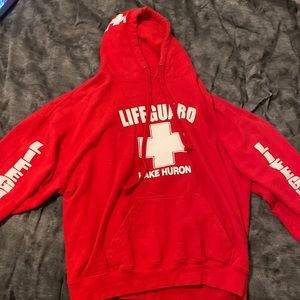 Red Lake Huron Lifeguard Mens Hoodie